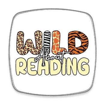 Wild About Reading Books Lover Funny Book - Square fridge magnet - white - Front