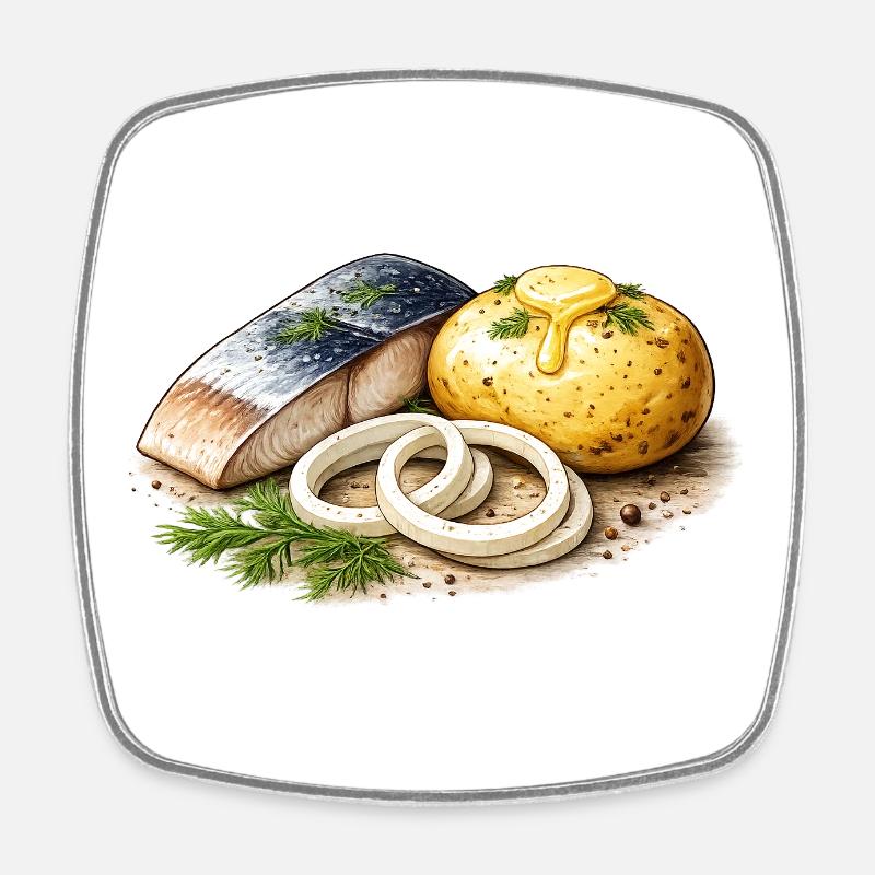 Jacket potato Selödka - Square fridge magnet - white