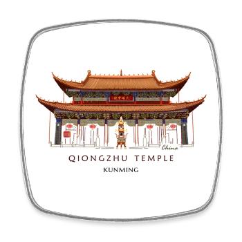 Qiongzhu Temple, China Hand Drawing - Square fridge magnet - white - Front