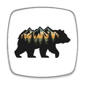 Forêt d’ours Montagnes Silhouette Ours bruns sauvage Grizzli - Magnet carré - blanc - Devant