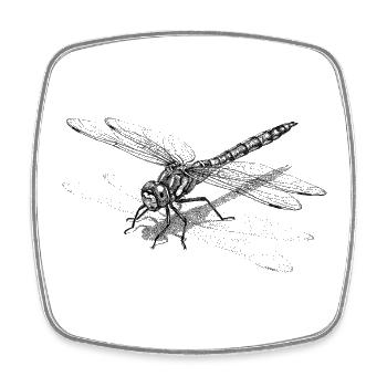 Motif à points en forme de libellule - Motif minimaliste - Magnet carré - blanc - Devant