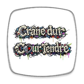 CyberFusion - Hard Skull Tender Heart - Square fridge magnet - white - Front