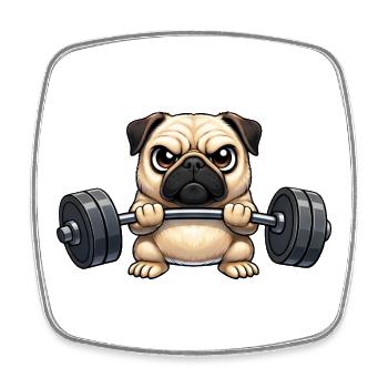 Cooler Mops mit Hantel Cartoon Fitness Bodybuilder - Viereckiger Kühlschrankmagnet - Weiß - Vorne