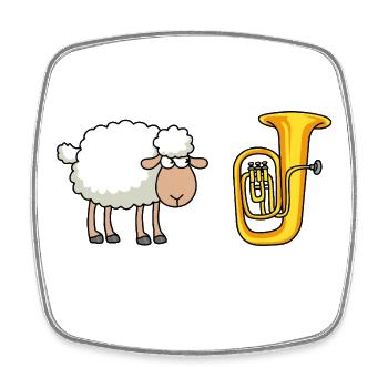 One BaaH Sheep and Tuba - Square fridge magnet - white - Front