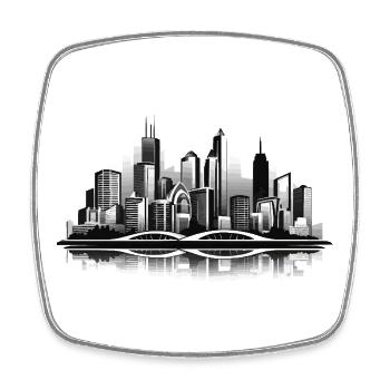 Stadtreflex: Skyline und Brücke - Viereckiger Kühlschrankmagnet - Weiß - Vorne