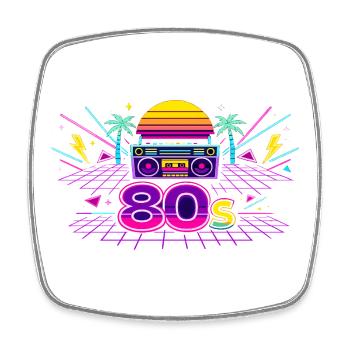 Neon 80s Boombox Sunset - Square fridge magnet - white - Front