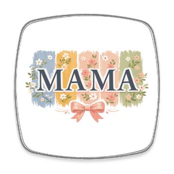 MAMA Bandes Florales et Nœud Rose Rétro - Magnet carré - blanc - Devant