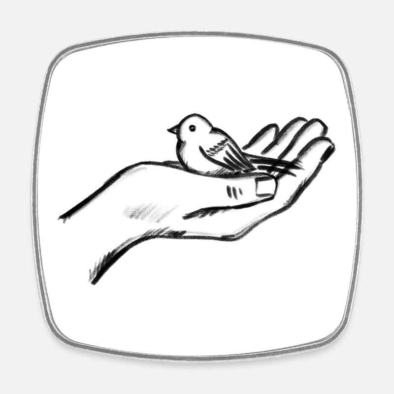 Bird on palm - illustration - Square fridge magnet - white
