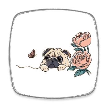 Pug with butterfly - Square fridge magnet - white - Front