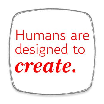 Humans are designed to create - red typography - Square fridge magnet - white - Front