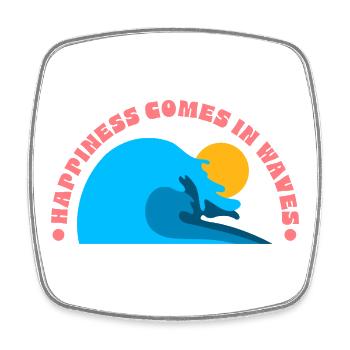 Happiness Comes in Waves Surf - Square fridge magnet - white - Front