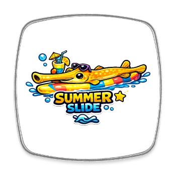 Summer Glider Crocodile with Inflatable Boat - Square fridge magnet - white - Front
