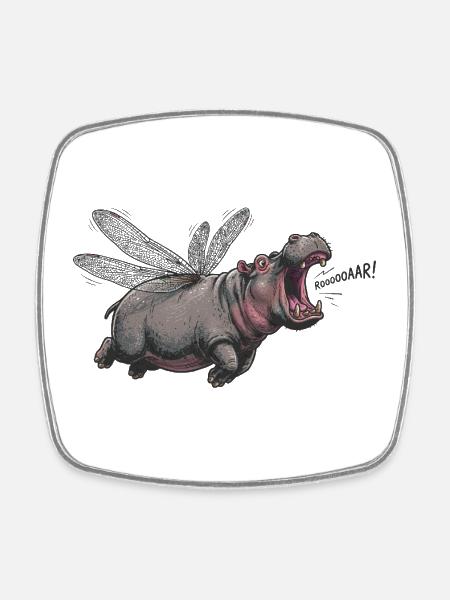 Motif amusant de l’hippopotame volant aux ailes - Magnet carré - blanc