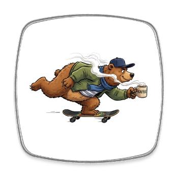 Skaterbär mit heißem Kaffee - Viereckiger Kühlschrankmagnet - Weiß - Vorne
