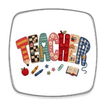 Crochet Teacher Patchwork - Square fridge magnet - white - Front