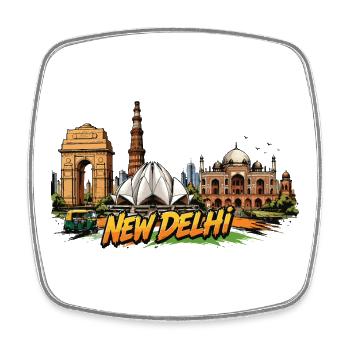 New Delhi Comic Skyline - Magnet carré - blanc - Devant