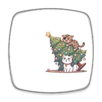 O Tannenbaum! Süße Katzen & Weihnachtschaos - Viereckiger Kühlschrankmagnet - Weiß - Vorne