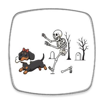 Dackel und Skelett Halloween-Jagd - Viereckiger Kühlschrankmagnet - Weiß - Vorne