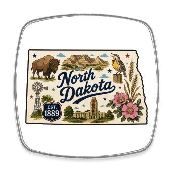 North Dakota Peace Garden State Vintage-Aufkleber - Viereckiger Kühlschrankmagnet - Weiß - Vorne