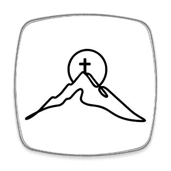 Minimalist mountain peak with summit cross - Square fridge magnet - white - Front