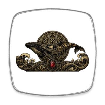 Mechanical Whale with Knots and Red Crystal - Square fridge magnet - white - Front
