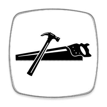 Hammer und Säge - Viereckiger Kühlschrankmagnet - Weiß - Vorne