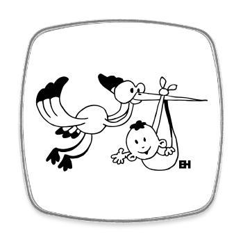 Stork with a Baby, One Color Design - Square fridge magnet - white - Front