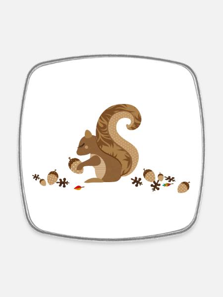 A squirrel with an acorn - Square fridge magnet - white