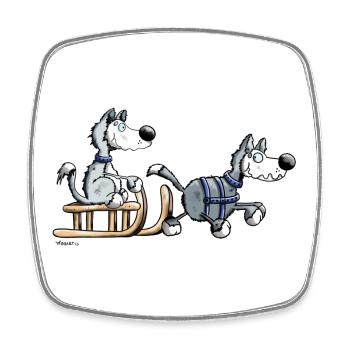 Schlittenhund Team - Viereckiger Kühlschrankmagnet - Weiß - Vorne