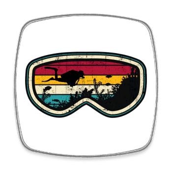 Retro Diver Sunset Silhouette - Square fridge magnet - white - Front