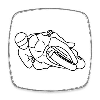 Motorbike Racer Hanging Off - Front View, dark - Square fridge magnet - white - Front