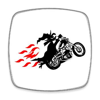 Witch on Chopper Biker Motorcycle Flames - Square fridge magnet - white - Front