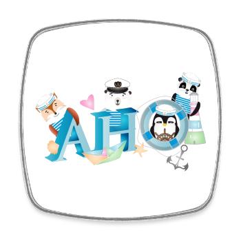 cute animals on the high seas with sailor's greeting - Square fridge magnet - white - Front
