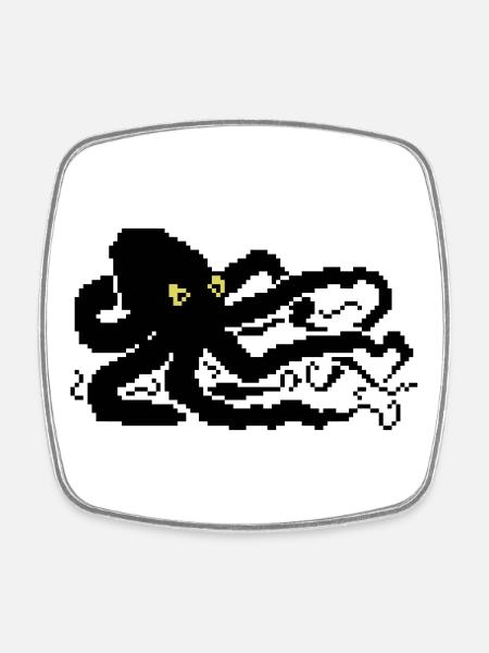 8bit pixel octopus - Square fridge magnet - white
