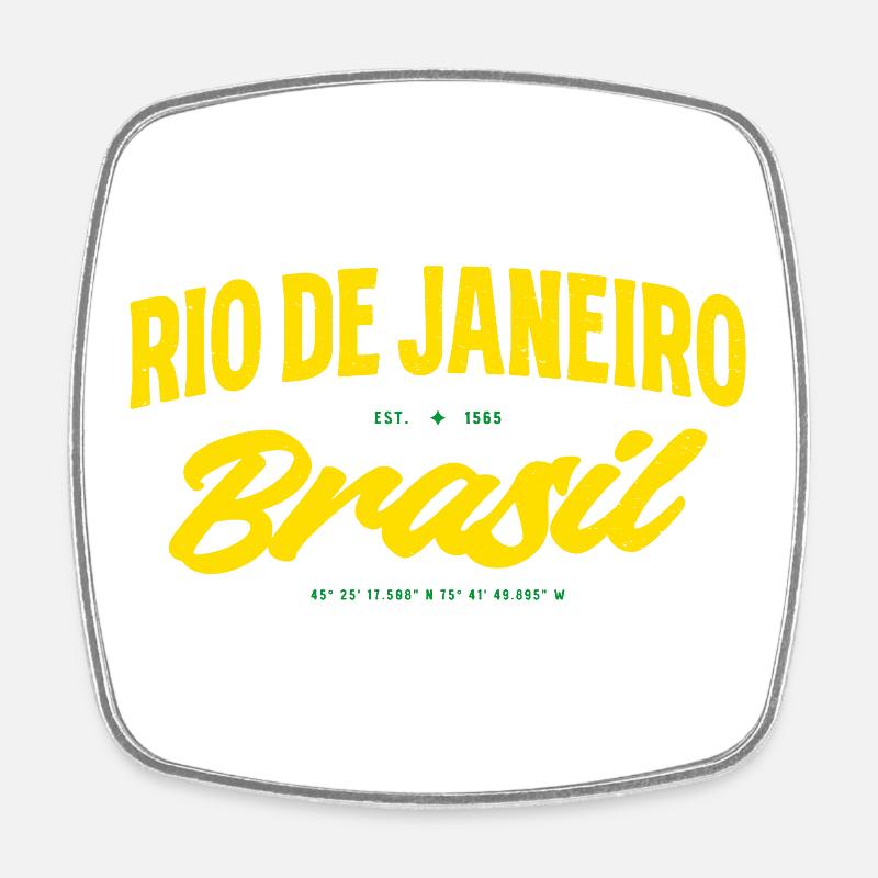 Rio de Janeiro Brésil Lettrage jaune - Magnet carré - blanc