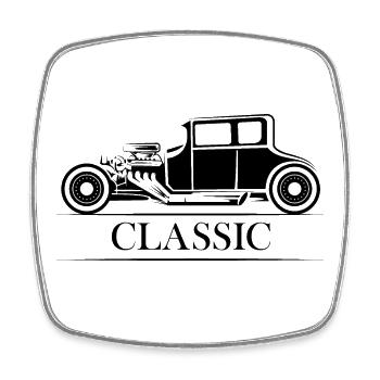 classic cars oldtimer illustration symbol graphic - Square fridge magnet - white - Front