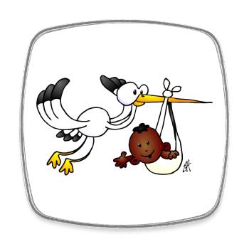 Illustration fantaisiste de cigogne et de bébé oiseau - Magnet carré - blanc - Devant