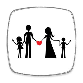 Family of four persons, boy and girl, silhouettes - Square fridge magnet - white - Front