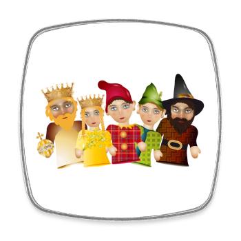 Five figures from the ensemble of the Punch and Judy Theatre - Square fridge magnet - white - Front