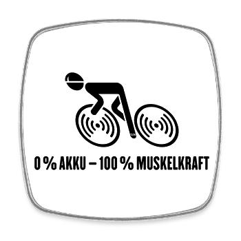 0 % Akku – 100 % Muskelkraft (Fahrrad / Black) - Viereckiger Kühlschrankmagnet - Weiß - Vorne