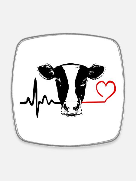 Cow Love Heartbeat - Square fridge magnet - white