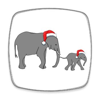 Elephant mother and child with santa hat - Square fridge magnet - white - Front