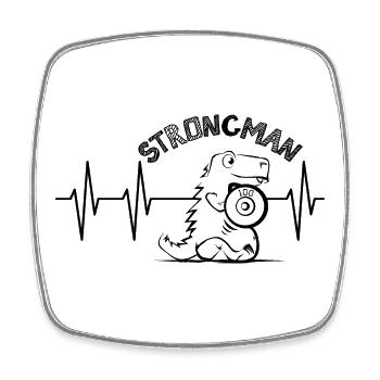 strongman heartbeat pulse dino weight training strength - Square fridge magnet - white - Front