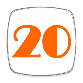 20. 20 ANS. 20e ANNIVERSAIRE. ANNIVERSAIRE 20 ANS. - Magnet carré - blanc - Devant