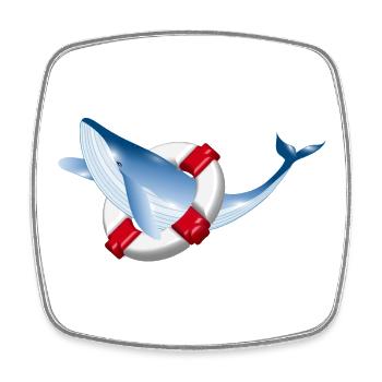 Poisson baleine bleu vif avec bouée de sauvetage - Magnet carré - blanc - Devant