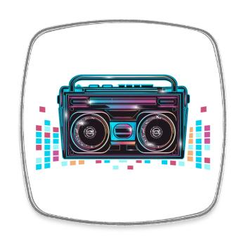 Kassetten Recorder im leuchtenden 80er Neon Look - Viereckiger Kühlschrankmagnet - Weiß - Vorne