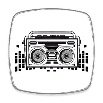 Magnétophone à cassette au pochoir des années 80 - Magnet carré - blanc - Devant