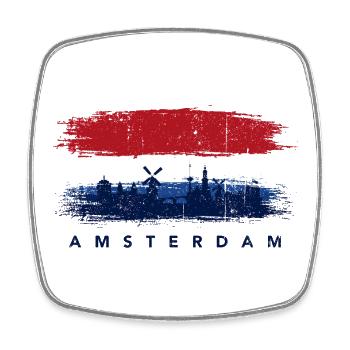 Amsterdam Skyline Brush Flagge - Viereckiger Kühlschrankmagnet - Weiß - Vorne