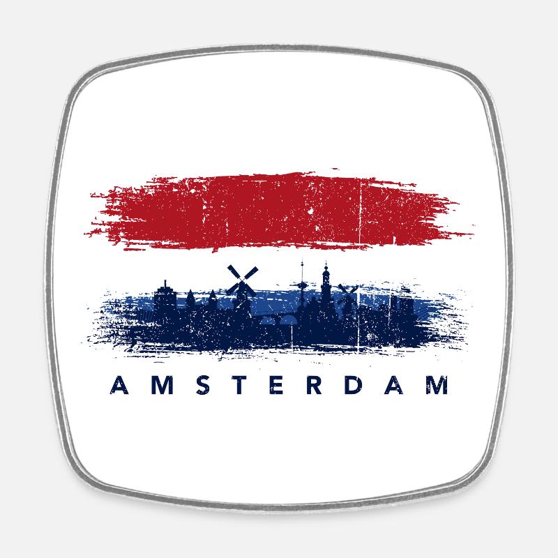 Drapeau pinceau Amsterdam Skyline - Magnet carré - blanc