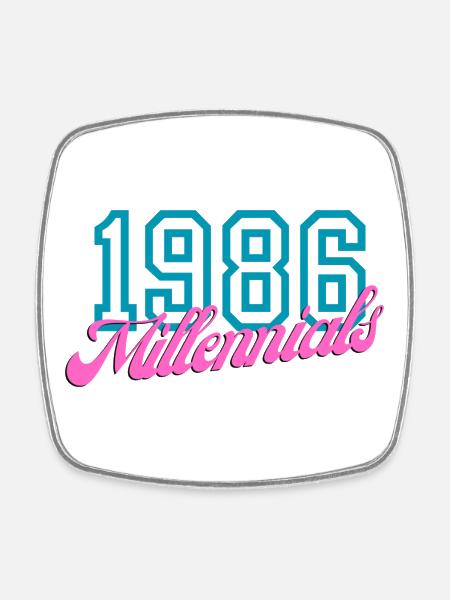 1986 Millennials Retro Numerisches Design - Viereckiger Kühlschrankmagnet - Weiß